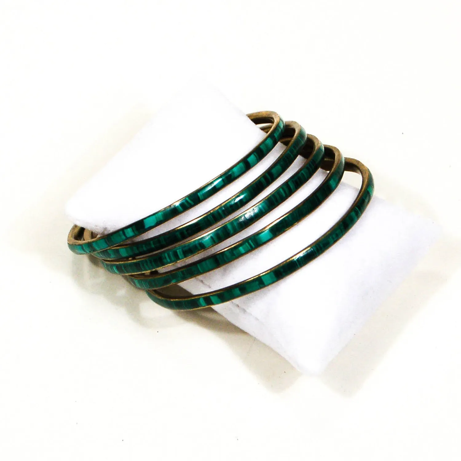 Set of 5 1970's Emerald Green Brass Bangles