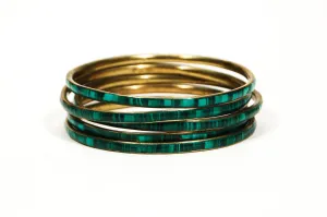 Set of 5 1970's Emerald Green Brass Bangles