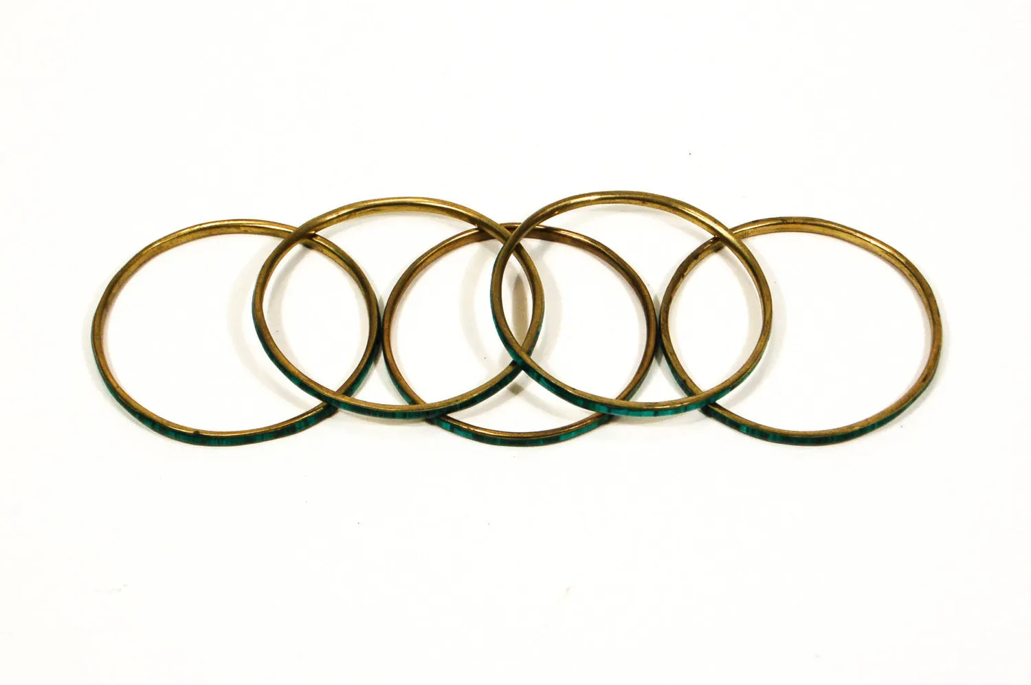 Set of 5 1970's Emerald Green Brass Bangles