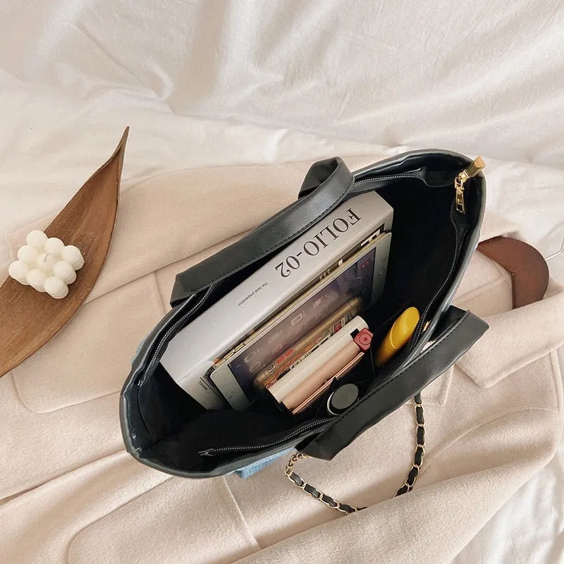 Shoulder Bag  New Trend Luxury Tote Big Shopper Canvas Chains Sling Strap Vintage Fashion High Quality