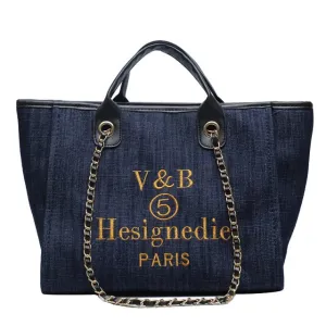 Shoulder Bag  New Trend Luxury Tote Big Shopper Canvas Chains Sling Strap Vintage Fashion High Quality