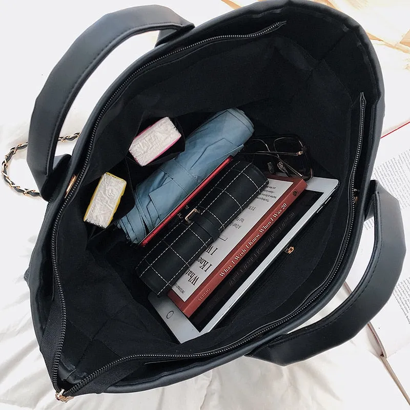 Shoulder Bag  New Trend Luxury Tote Big Shopper Canvas Chains Sling Strap Vintage Fashion High Quality