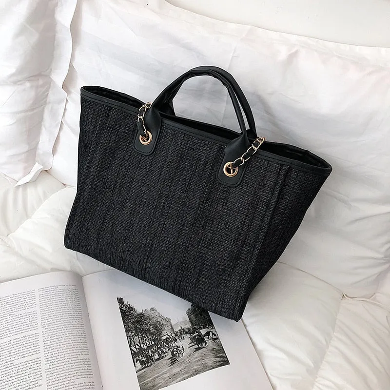 Shoulder Bag  New Trend Luxury Tote Big Shopper Canvas Chains Sling Strap Vintage Fashion High Quality