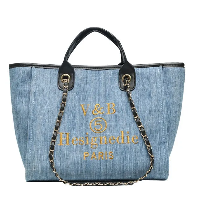 Shoulder Bag  New Trend Luxury Tote Big Shopper Canvas Chains Sling Strap Vintage Fashion High Quality