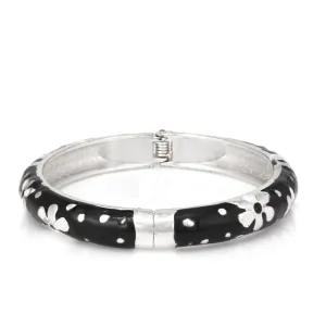 SILVER BLACK AND WHITE ENAMEL HINGED BRACELET #B62097 ASST (HC17)