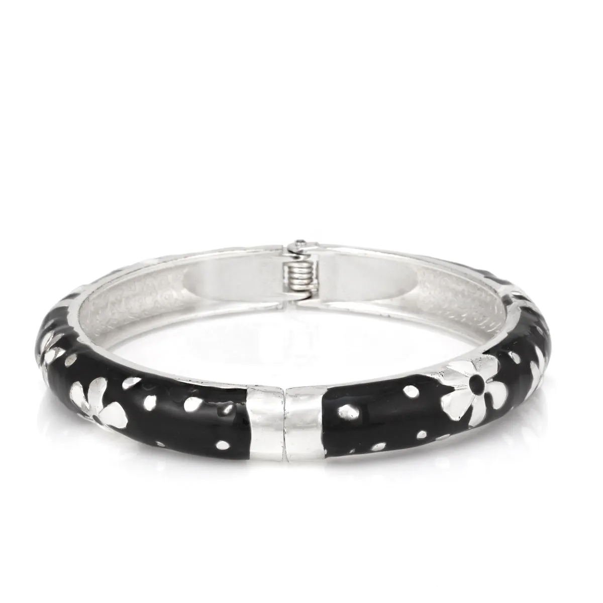 SILVER BLACK AND WHITE ENAMEL HINGED BRACELET #B62097 ASST (HC17)