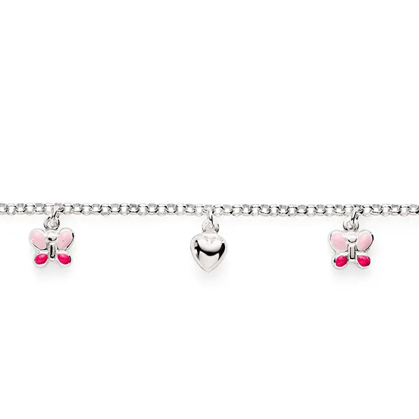 Silver butterfly heart charm bracelet