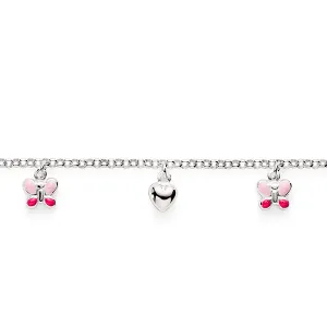 Silver butterfly heart charm bracelet