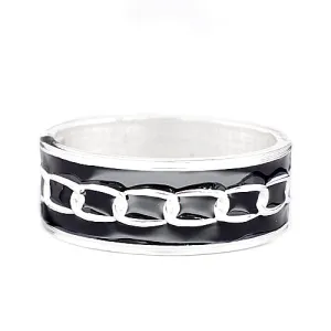 SILVER CHAIN BLACK ENAMEL DESIGN HINGED BRACELET  #HB2720_SIL-BLK (PB8/SE2)