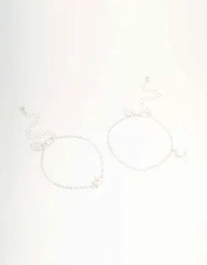 Silver Diamante Star & Moon Toggle Bracelets 2-Pack
