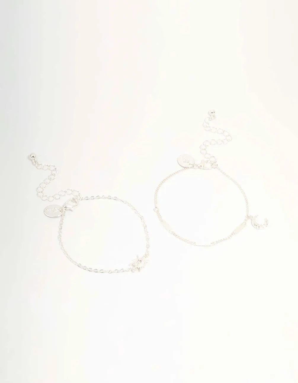 Silver Diamante Star & Moon Toggle Bracelets 2-Pack