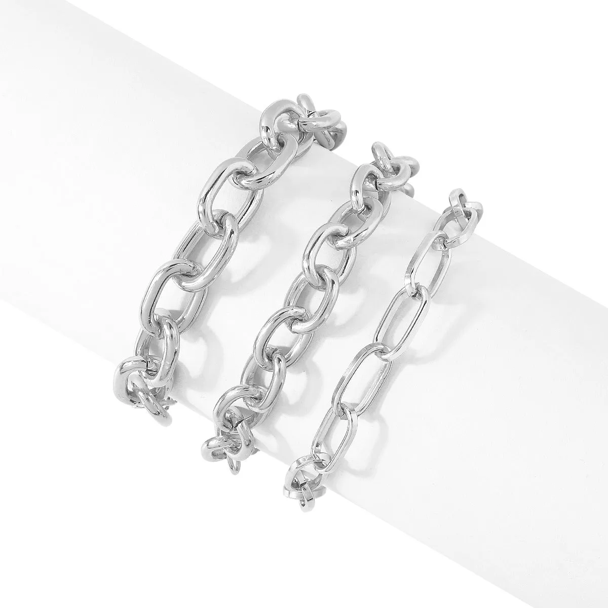 Silver-Plated Cable Chain Bracelet Set