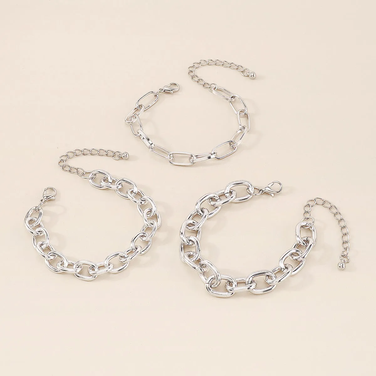 Silver-Plated Cable Chain Bracelet Set