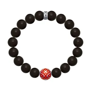 SOKOLOV JUST - Obsidian Bracelet With Silver Ornament Charm, Red Enamel