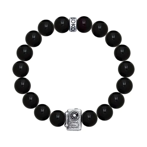 SOKOLOV JUST - Retro Phone Booth Agate Bracelet, 925 Silver With Enamel, Black