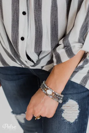 Stackable Beaded Bracelete Set- Grey Tones