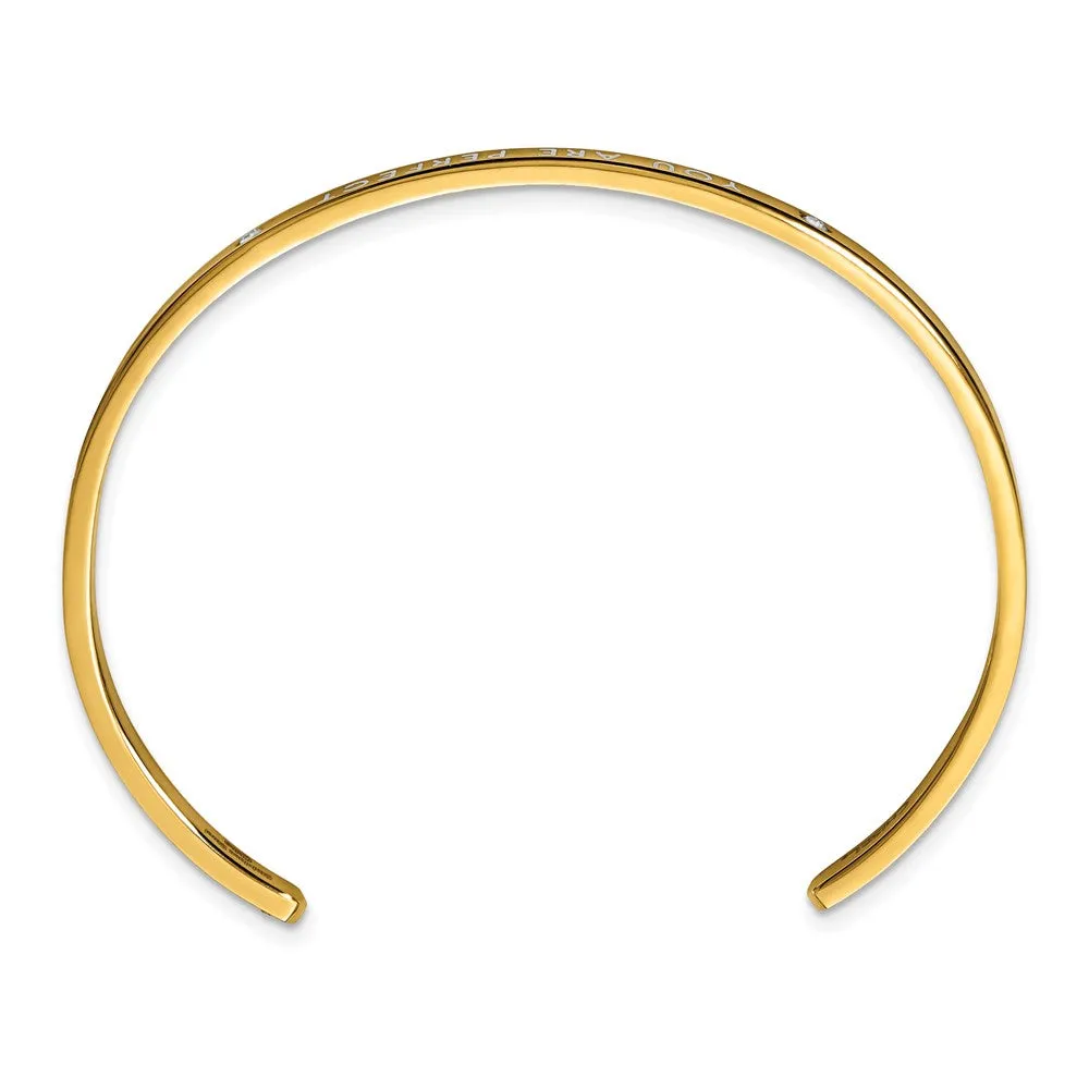 Stainless Steel Polished Rose IP Enamel/Crystal YOU ARE PERFECT Bangle