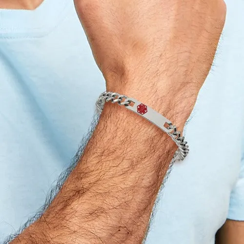 Stainless Steel Polished with Red Enamel Medical ID Bracelet