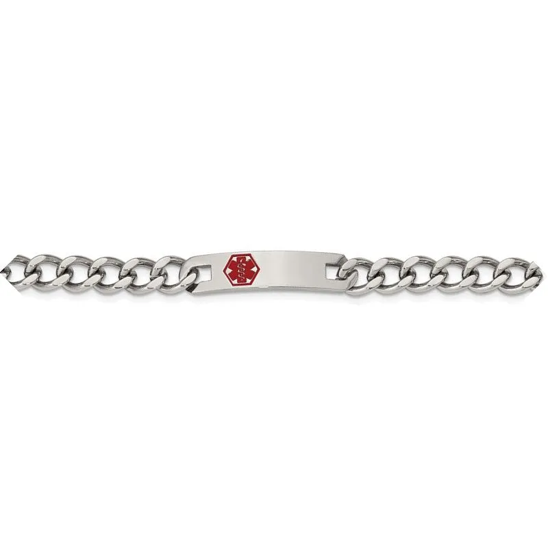 Stainless Steel Polished with Red Enamel Medical ID Bracelet