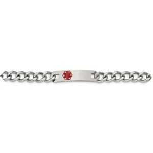 Stainless Steel Polished with Red Enamel Medical ID Bracelet
