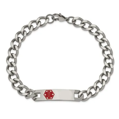 Stainless Steel Polished with Red Enamel Medical ID Bracelet