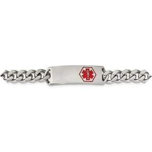 Stainless Steel Polished with Red Enamel Medical ID Curb Bracelet