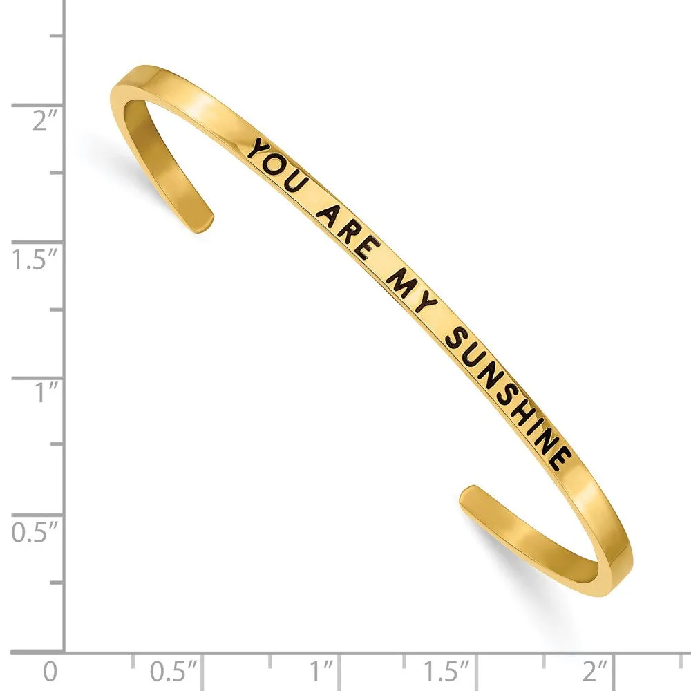 Stainless Steel Polished Yellow IP Enamel/Crystal MY SUNSHINE Cuff Bangle