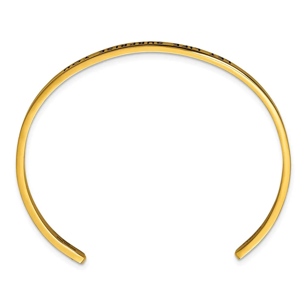 Stainless Steel Polished Yellow IP w/Enamel/Crystal LET LIFE. Cuff Bangle