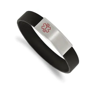 Stainless Steel with Red Enamel Mens Silicon Stretch Medical ID Bracelet