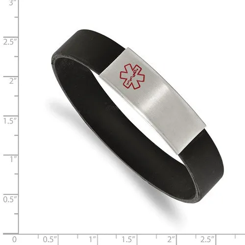 Stainless Steel with Red Enamel Mens Silicon Stretch Medical ID Bracelet