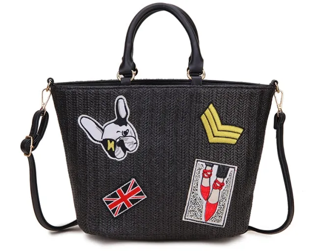 Straw Character Badge Pattern Women Vacation Totes Purses and Handbags Crossbody New Arrivals for Girl Shoulder Bag Designer