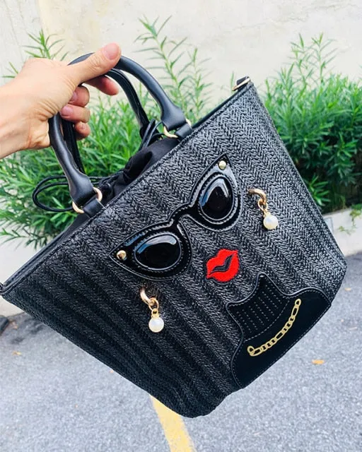 Straw Character Badge Pattern Women Vacation Totes Purses and Handbags Crossbody New Arrivals for Girl Shoulder Bag Designer