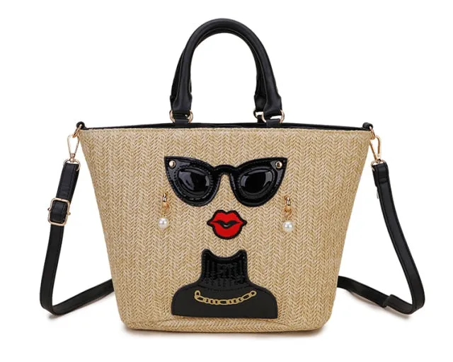 Straw Character Badge Pattern Women Vacation Totes Purses and Handbags Crossbody New Arrivals for Girl Shoulder Bag Designer