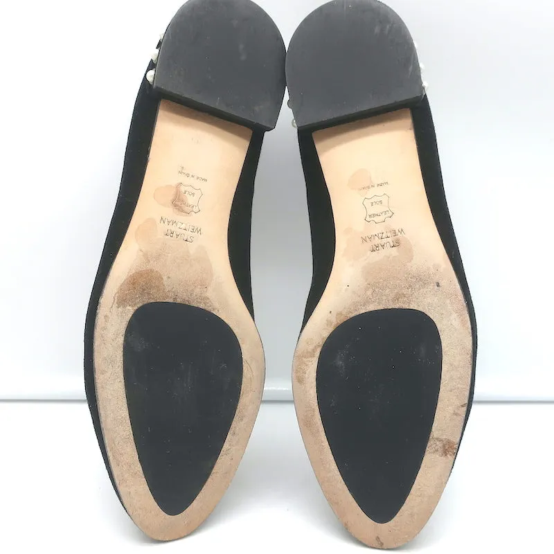 Stuart Weitzman Chicpearl Ballet Flats Black Suede Size 8