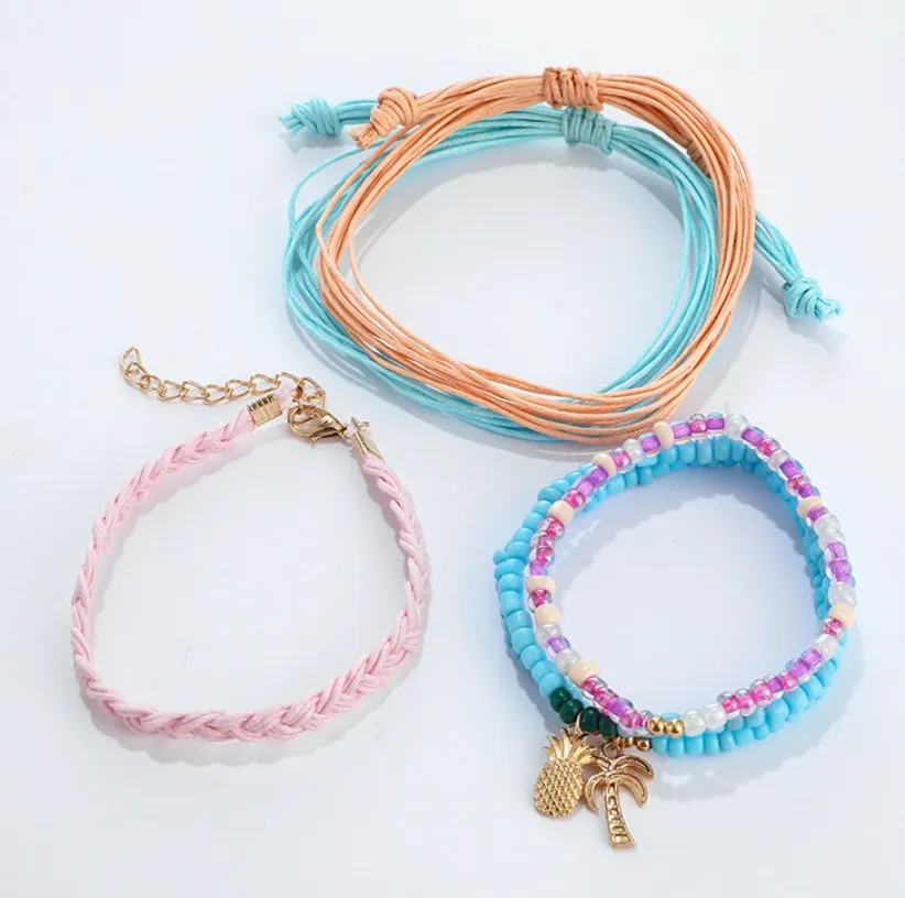Summer Bracelet 6 Piece Set Rainbow Pineapple Palm Tree