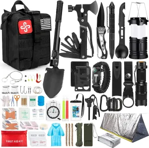 Survival Emergency Go Bag Set with Molle System Compatible for Earthquake & Outdoor Adventure 250Pcs