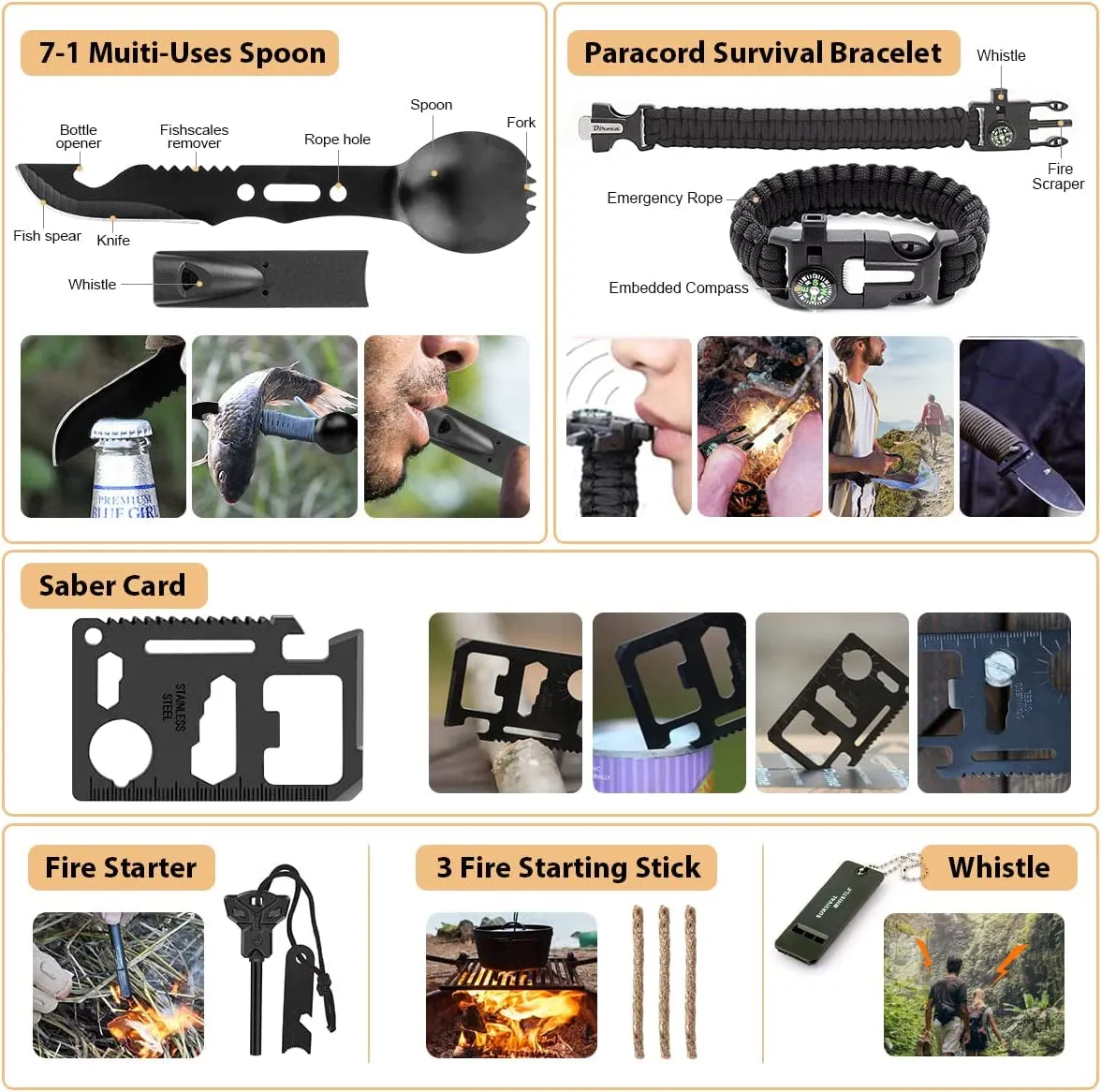 Survival Emergency Go Bag Set with Molle System Compatible for Earthquake & Outdoor Adventure 250Pcs
