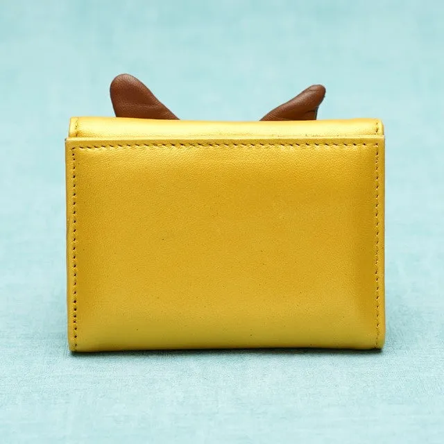 TAMAO WORLD Sheep Leather Embroidery Cat Mini Wallet Camel Cat Gold