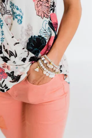 Tassels & Beads Bracelet Set- Gold & Blush