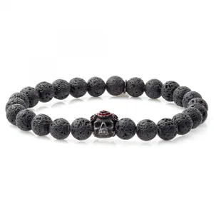 Tateossian Grateful Dead Skull Lava Rock Bracelet with Black Lava Beads