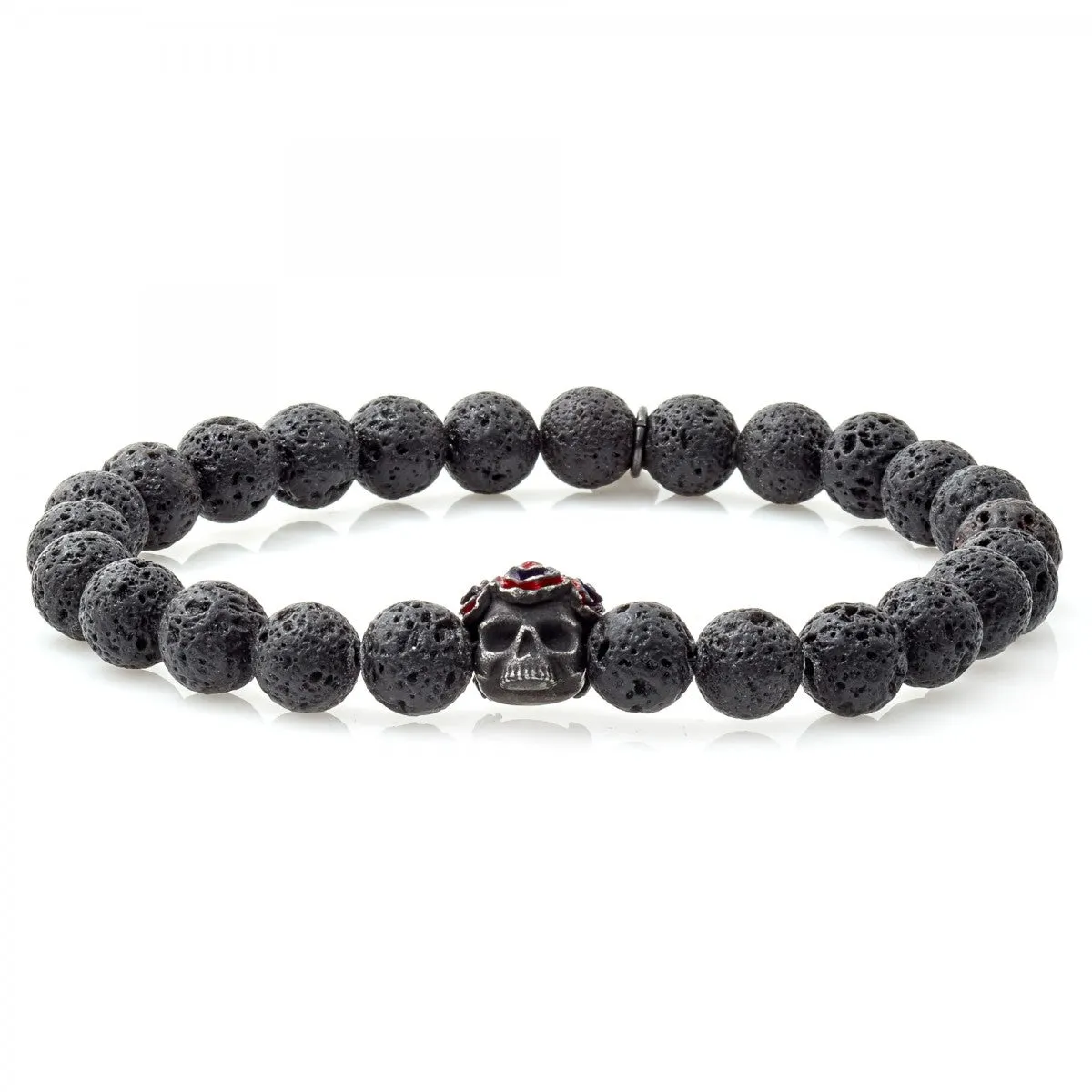Tateossian Grateful Dead Skull Lava Rock Bracelet with Black Lava Beads