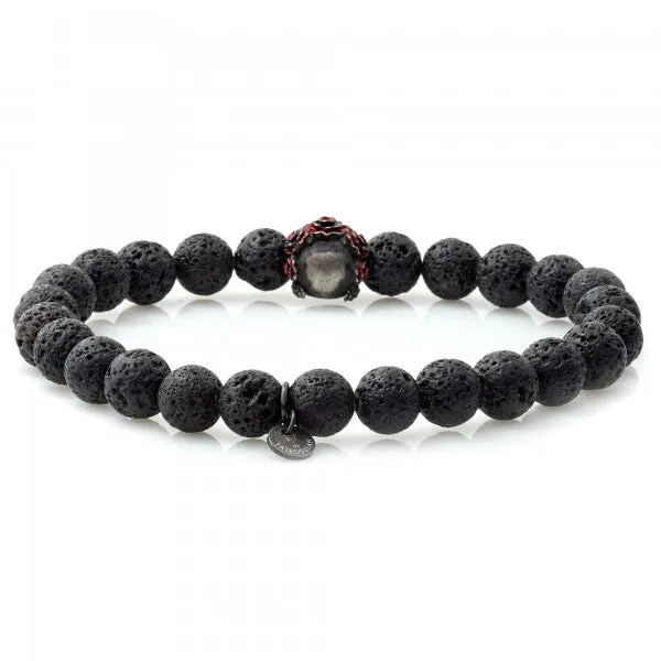 Tateossian Grateful Dead Skull Lava Rock Bracelet with Black Lava Beads