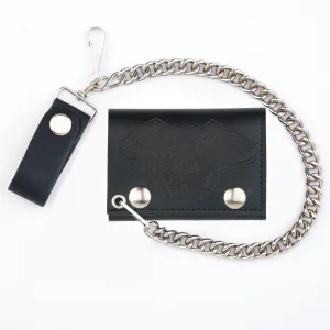 TC304-53B  Tri-Fold Wallet w/ Chain- Skull w/ Wings