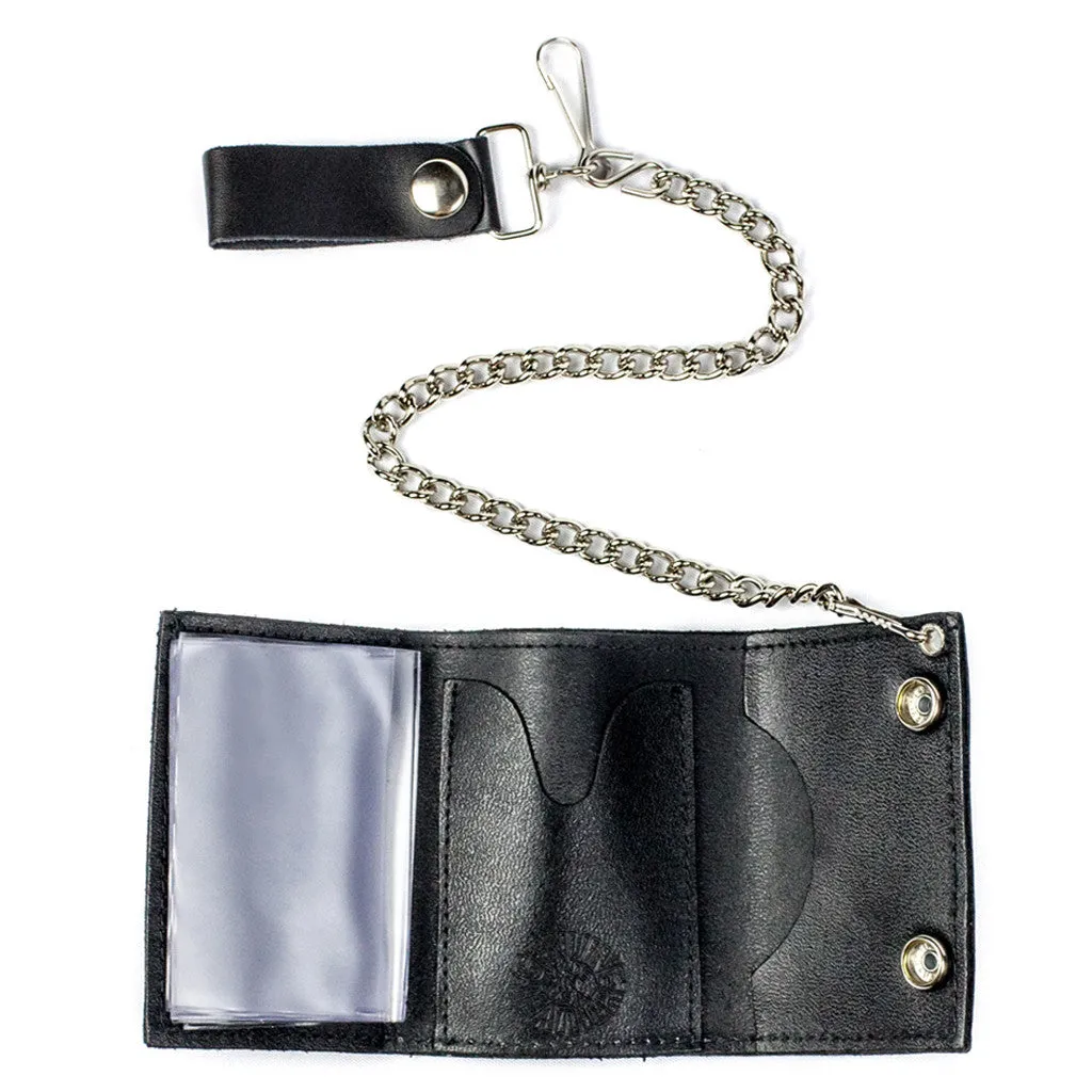 TC304-53B  Tri-Fold Wallet w/ Chain- Skull w/ Wings