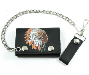 TC304CC-93 Tri-Fold Wallet w/Chain- Indian Chief