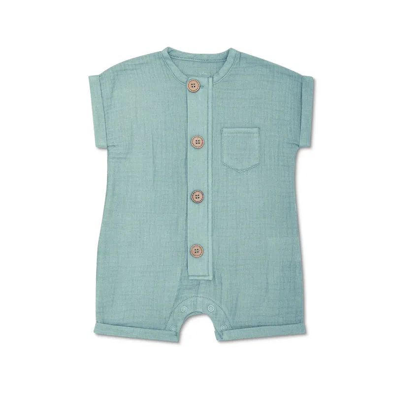 Teal Muslin Short Sleeve Romper | Boy