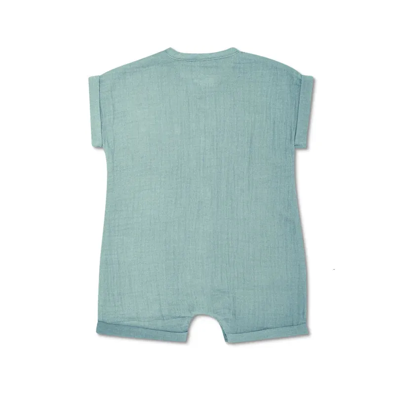 Teal Muslin Short Sleeve Romper | Boy