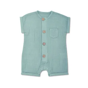 Teal Muslin Short Sleeve Romper | Boy