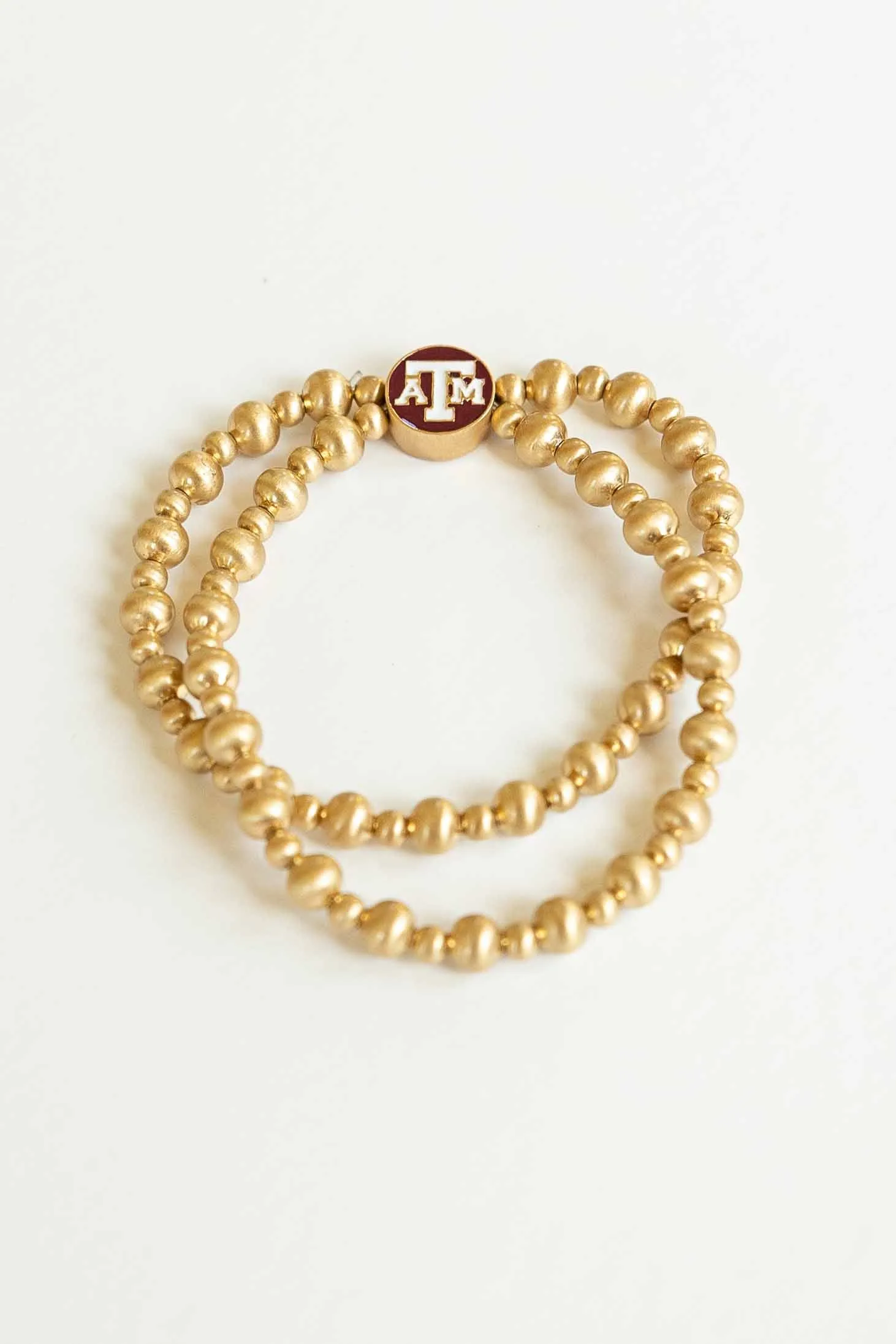 TEXAS A&M 2-ROW BALL BEAD STRETCH BRACELET
