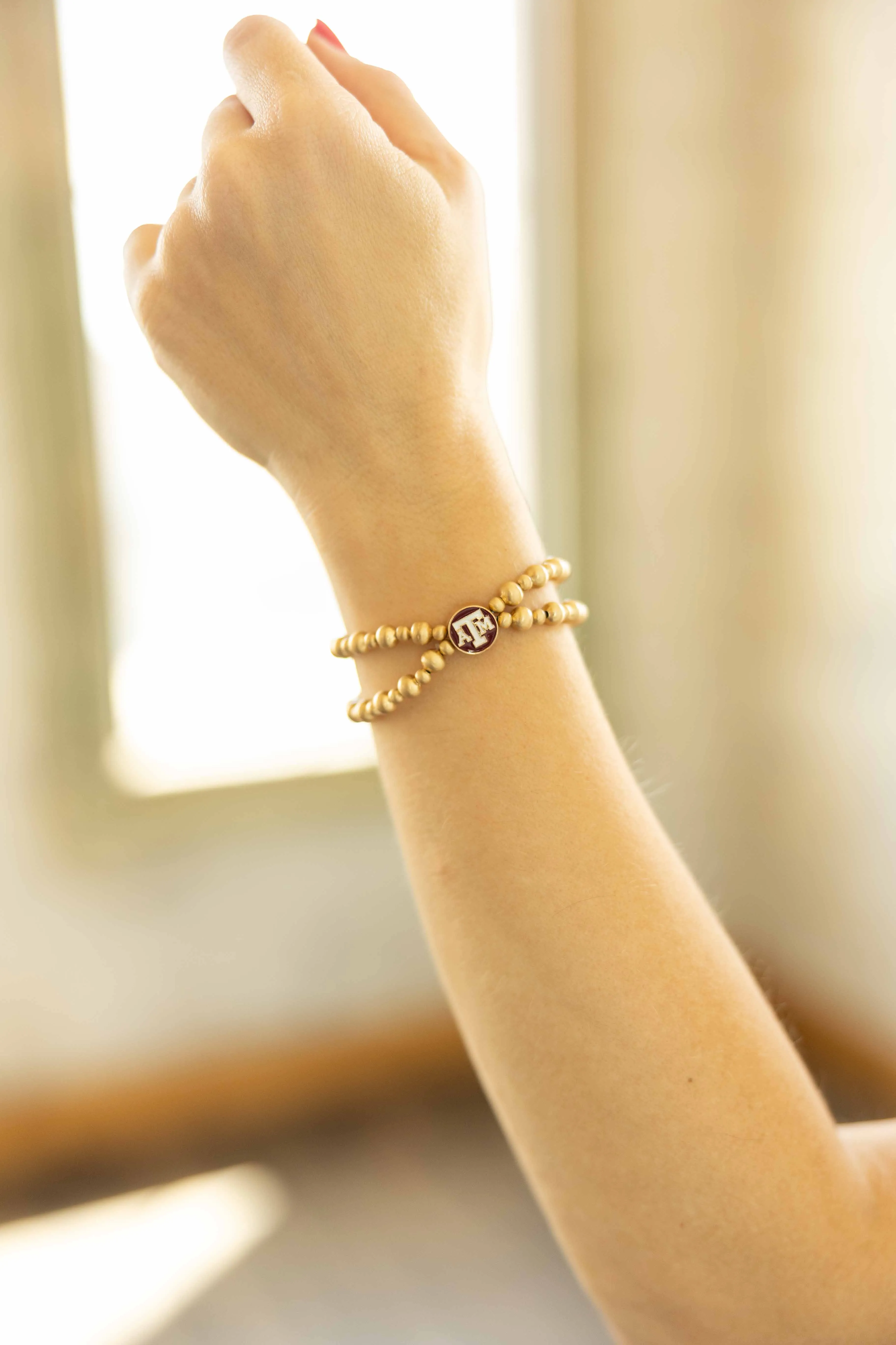 TEXAS A&M 2-ROW BALL BEAD STRETCH BRACELET